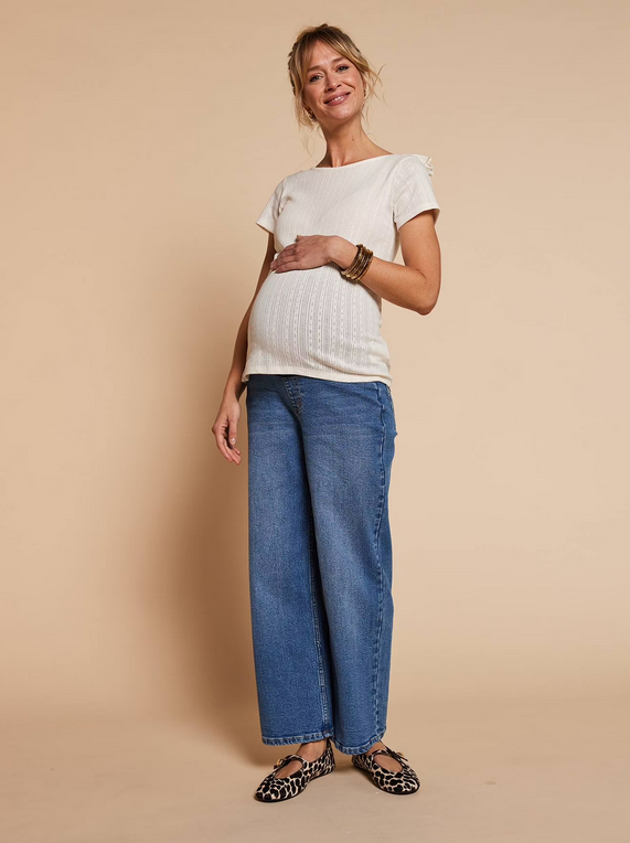 Wide Leg Jeans with Seamless Belly Band - Maternity