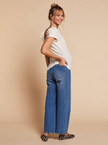 Wide Leg Jeans with Seamless Belly Band - Maternity