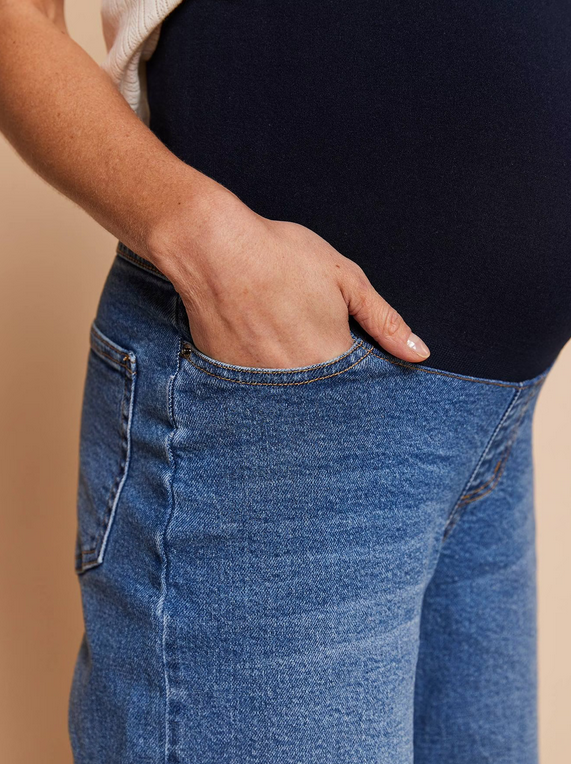 Wide Leg Jeans with Seamless Belly Band - Maternity